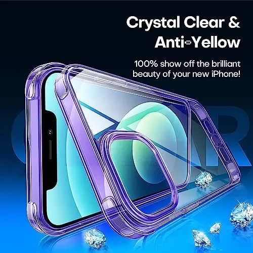 CANSHN iPhone 12 Case/iPhone 12 Pro Case bilan mos keladi, [Harbiy tushishdan himoya] [Sarg'aymaydi] Qattiq orqa va ingichka yupqa TPU bamperli zarbga chidamli telefon qutisi 6,1 dyuym - Binafsha - 4