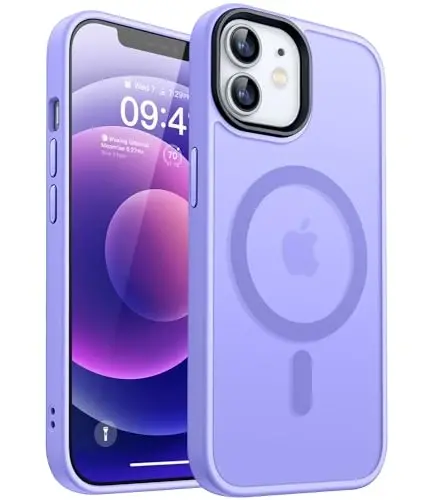 CANSHN iPhone 12 Case/iPhone 12 Pro Case bilan mos keladi [Magsafe bilan mos keladi] [Translucent Matte] Yupqa zarbaga chidamli himoya bamper qopqog'i 6.1 dyuym - Light Purple 