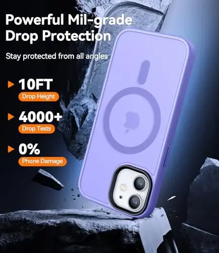 CANSHN iPhone 12 Case/iPhone 12 Pro Case bilan mos keladi [Magsafe bilan mos keladi] [Translucent Matte] Yupqa zarbaga chidamli himoya bamper qopqog'i 6.1 dyuym - Light Purple - 3