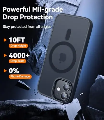 CANSHN iPhone 12 Case/iPhone 12 Pro Case bilan mos keladi [Magsafe bilan mos] [Yarim shaffof mat] Yupqa zarbga chidamli himoya bumperli telefon qopqog'i 6.1 dyuym - Qora - 3