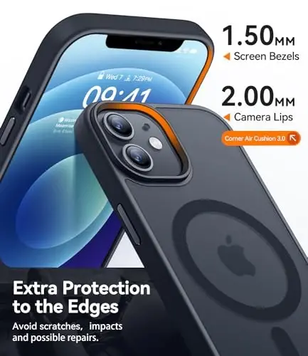 CANSHN iPhone 12 Case/iPhone 12 Pro Case bilan mos keladi [Magsafe bilan mos] [Yarim shaffof mat] Yupqa zarbga chidamli himoya bumperli telefon qopqog'i 6.1 dyuym - Qora - 4