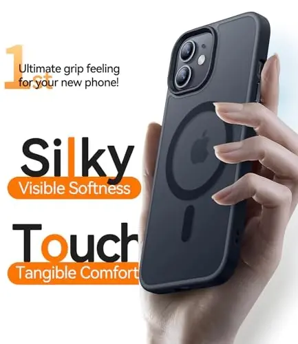 CANSHN iPhone 12 Case/iPhone 12 Pro Case bilan mos keladi [Magsafe bilan mos] [Yarim shaffof mat] Yupqa zarbga chidamli himoya bumperli telefon qopqog'i 6.1 dyuym - Qora - 5