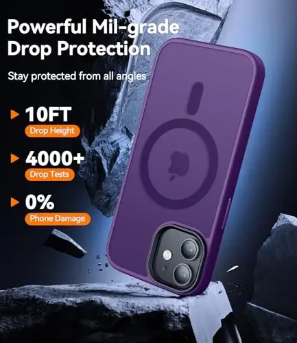 CANSHN iPhone 12 g'ilofi/iPhone 12 Pro g'ilofi bilan mos [Magsafe bilan mos] [Yarim shaffof mat] Yupqa zarbga chidamli himoya bamperli telefon g'ilofi 6.1 dyuym - Binafsha - 3