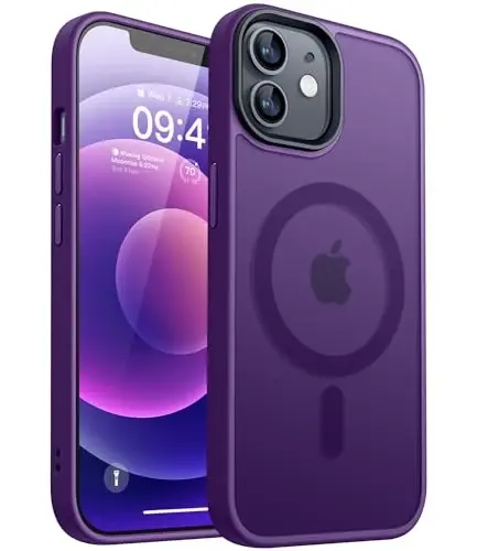 CANSHN iPhone 12 g'ilofi/iPhone 12 Pro g'ilofi bilan mos [Magsafe bilan mos] [Yarim shaffof mat] Yupqa zarbga chidamli himoya bamperli telefon g'ilofi 6.1 dyuym - Binafsha 