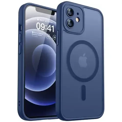 CANSHN Magnetic Compatible with iPhone 12 Case, Upgraded [Full Camera Protection] [Compatible with Magsafe] [Translucent Matte] Shockproof Protective Phone Case Cover 6.1 Inch - Deep Blue - 1