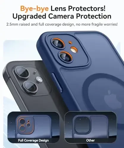 CANSHN Magnetic Compatible with iPhone 12 Case, Upgraded [Full Camera Protection] [Compatible with Magsafe] [Translucent Matte] Shockproof Protective Phone Case Cover 6.1 Inch - Deep Blue - 3