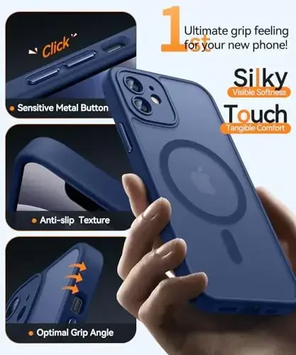 CANSHN Magnetic Compatible with iPhone 12 Case, Upgraded [Full Camera Protection] [Compatible with Magsafe] [Translucent Matte] Shockproof Protective Phone Case Cover 6.1 Inch - Deep Blue - 5