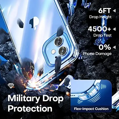 CANSHN Clear Compatible with iPhone 12 Case/iPhone 12 Pro Case [Military Drop Protection] Not Yellowing Shockproof Protective Cover Bumpers Slim Thin Phone Case 6.1 Inch | Not Yellowing, Shockproof, Protective Cover, Bumpers, Slim - 3
