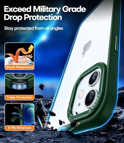 CANSHN Clear Compatible with iPhone 12 Case/iPhone 12 Pro Case [Military Drop Protection] Not Yellowing Shockproof Protective Cover Bumpers Slim Thin Phone Case 6.1 inch - Deep Green - 4