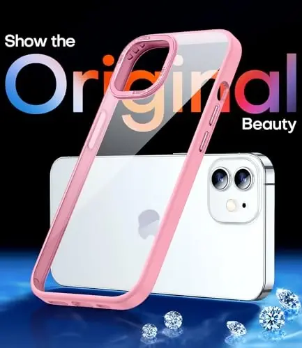 CANSHN Clear Compatible with iPhone 12 Case/iPhone 12 Pro Case [Military Drop Protection] Not Yellowing Shockproof Protective Cover Bumpers Slim Thin Phone Case 6.1 inch - Pink - CANSHN (1)