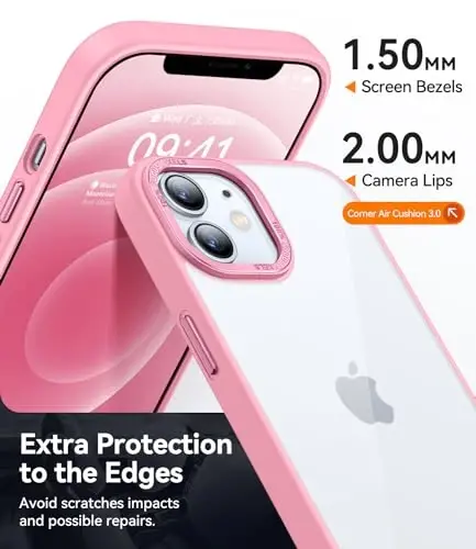 CANSHN Clear Compatible with iPhone 12 Case/iPhone 12 Pro Case [Military Drop Protection] Not Yellowing Shockproof Protective Cover Bumpers Slim Thin Phone Case 6.1 inch - Pink - 5
