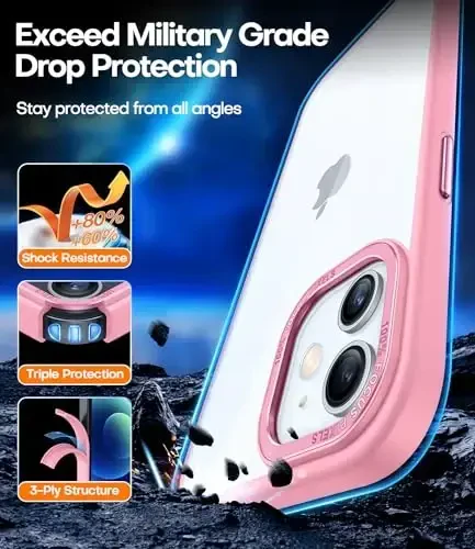 CANSHN Clear Compatible with iPhone 12 Case/iPhone 12 Pro Case [Military Drop Protection] Not Yellowing Shockproof Protective Cover Bumpers Slim Thin Phone Case 6.1 inch - Pink - 4