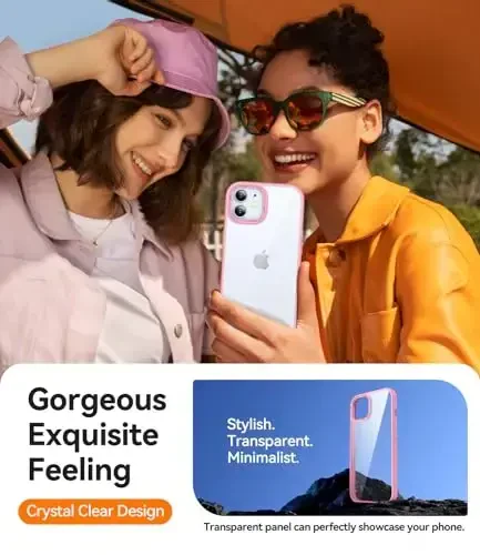 CANSHN Clear Compatible with iPhone 12 Case/iPhone 12 Pro Case [Military Drop Protection] Not Yellowing Shockproof Protective Cover Bumpers Slim Thin Phone Case 6.1 inch - Pink - 6