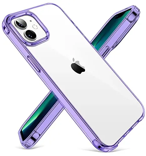 CANSHN Clear Compatible with iPhone 12 Case/iPhone 12 Pro Case, [Military Drop Protection] [Not Yellowing] Shockproof Phone Case with Hard Back & Slim Thin Soft TPU Bumpers 6.1 Inch - Purple 