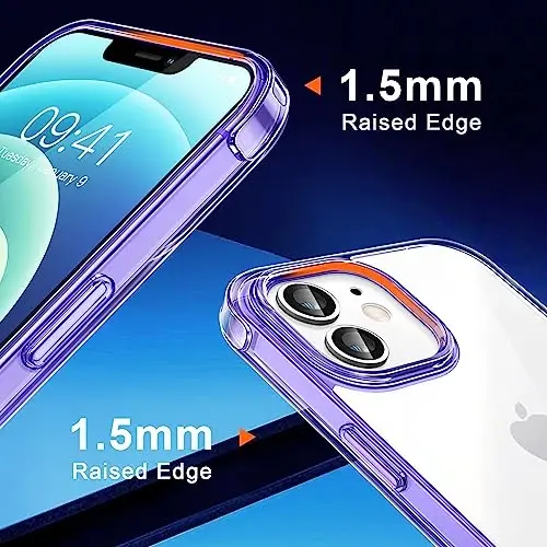CANSHN Clear Compatible with iPhone 12 Case/iPhone 12 Pro Case, [Military Drop Protection] [Not Yellowing] Shockproof Phone Case with Hard Back & Slim Thin Soft TPU Bumpers 6.1 Inch - Purple - 5