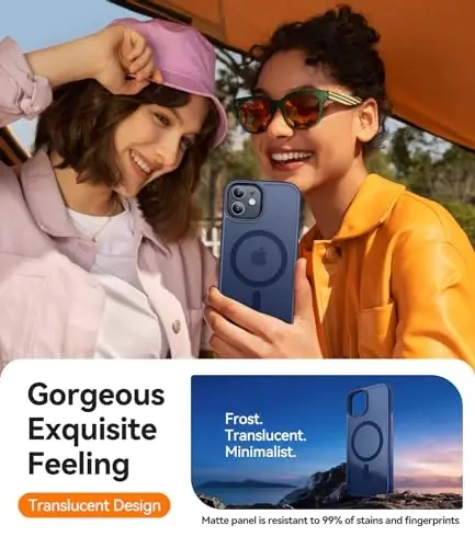 CANSHN Magnetic Compatible with iPhone 12 Case/iPhone 12 Pro Case [Compatible with Magsafe] [Translucent Matte] Slim Thin Shockproof Protective Bumper Cover Phone Case 6.1 Inch - Deep Blue - 5