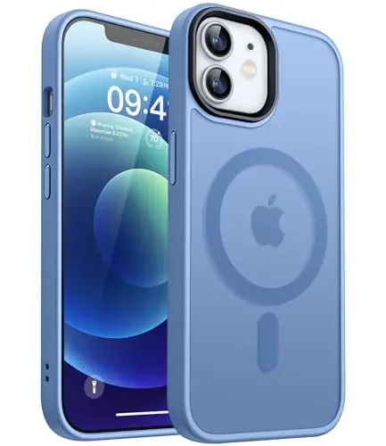 CANSHN Magnetic Compatible with iPhone 12 Case/iPhone 12 Pro Case [Compatible with Magsafe] [Translucent Matte] Slim Thin Shockproof Protective Bumper Cover Phone Case 6.1 Inch - Sky Blue - 1