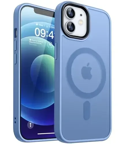 CANSHN Magnetic Compatible with iPhone 12 Case/iPhone 12 Pro Case [Compatible with Magsafe] [Translucent Matte] Slim Thin Shockproof Protective Bumper Cover Phone Case 6.1 Inch - Sky Blue 