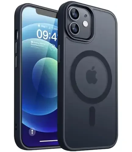 CANSHN Magnetic Compatible with iPhone 12 Case/iPhone 12 Pro Case [Compatible with Magsafe] [Translucent Matte] Slim Thin Shockproof Protective Bumper Cover Phone Case 6.1 Inch - Black 