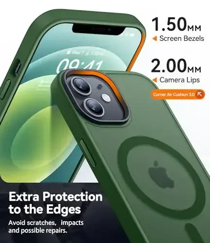 CANSHN Magnetic Compatible with iPhone 12 Case/iPhone 12 Pro Case [Compatible with Magsafe] [Translucent Matte] Slim Thin Shockproof Protective Bumper Cover Phone Case 6.1 Inch - Green - 4