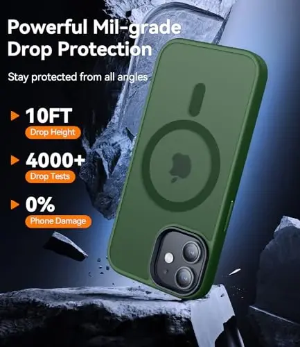 CANSHN Magnetic Compatible with iPhone 12 Case/iPhone 12 Pro Case [Compatible with Magsafe] [Translucent Matte] Slim Thin Shockproof Protective Bumper Cover Phone Case 6.1 Inch - Green - 3