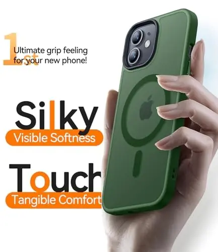 CANSHN Magnetic Compatible with iPhone 12 Case/iPhone 12 Pro Case [Compatible with Magsafe] [Translucent Matte] Slim Thin Shockproof Protective Bumper Cover Phone Case 6.1 Inch - Green - 5