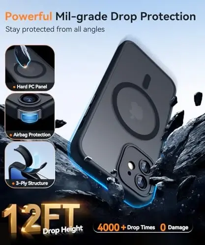 CANSHN Magnetic for iPhone 12 Mini Case, Upgraded [Full Camera Protection] [Compatible with Magsafe] [Translucent Matte] Shockproof Protective Phone Case for iPhone 12 Mini 5.4