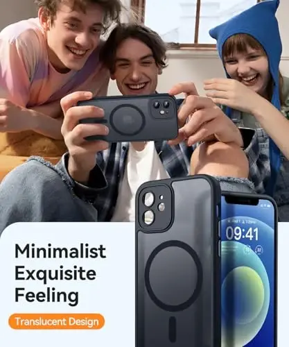 CANSHN Magnetic for iPhone 12 Mini Case, Upgraded [Full Camera Protection] [Compatible with Magsafe] [Translucent Matte] Shockproof Protective Phone Case for iPhone 12 Mini 5.4