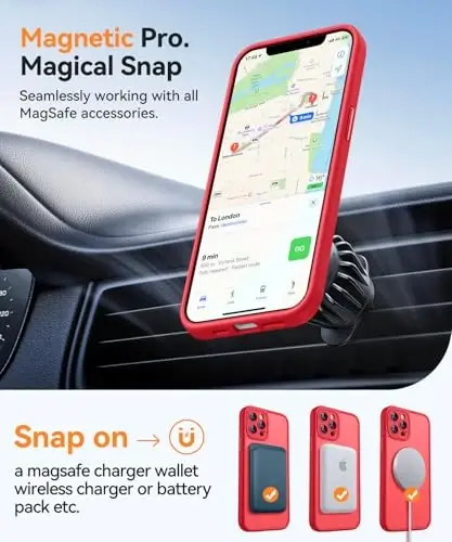 CANSHN Magnetic Compatible with iPhone 12 Pro Case, Upgraded [Full Camera Protection] [Compatible with Magsafe] [Translucent Matte] Shockproof Protective Phone Cover 6.1 Inch - Red - 4
