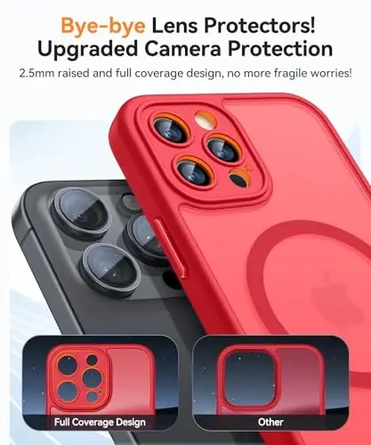 CANSHN Magnetic Compatible with iPhone 12 Pro Max Case, Upgraded [Full Camera Protection] [Compatible with Magsafe] [Translucent Matte] Shockproof Protective Phone Cover 6.7 Inch - Red - 3