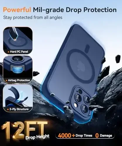 CANSHN Magnetic Compatible with iPhone 12 Pro Max Case, Upgraded [Full Camera Protection] [Compatible with Magsafe] [Translucent Matte] Shockproof Protective Phone Cover 6.7 Inch - Deep Blue - 6