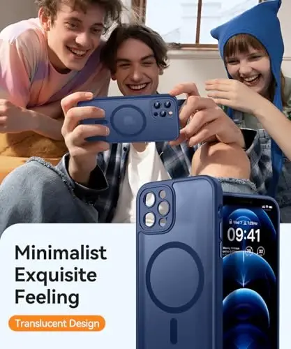 CANSHN Magnetic Compatible with iPhone 12 Pro Max Case, Upgraded [Full Camera Protection] [Compatible with Magsafe] [Translucent Matte] Shockproof Protective Phone Cover 6.7 Inch - Deep Blue - 7