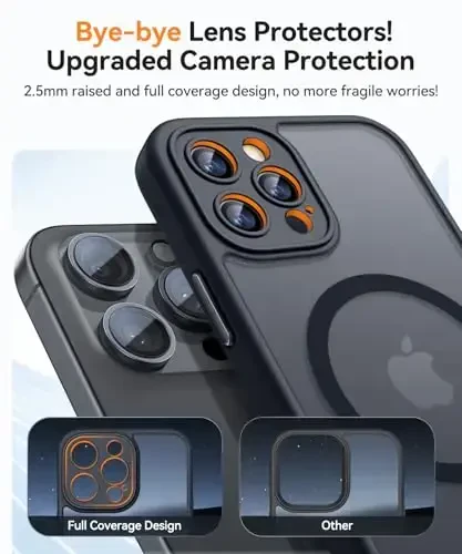 CANSHN iPhone 12 Pro Max uchun magnit mos keladigan g'ilof, yangilangan [To'liq kamera himoyasi] [Magsafe bilan mos keladi] [Yarim shaffof mat] zarbga chidamli himoya telefon qopqog'i 6,7 dyuym - Qora - 3