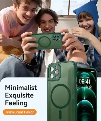 CANSHN iPhone 12 Pro Max uchun magnit moslashuvchan g'ilof, yangilangan [To'liq kamera himoyasi] [Magsafe bilan mos] [Shaffof mat] Zarba o'tkazmaydigan himoya telefon qopqog'i 6.7 dyuym - To'q yashil - 7