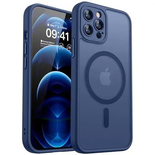 CANSHN iPhone 12 Pro uchun magnit bilan mos keluvchi g‘ilof, yangilangan [To‘liq kamera himoyasi] [Magsafe bilan mos] [Shaffof mat] Zarbalarga chidamli himoya telefon qopqog‘i 6.1 dyuym - To‘q ko‘k - CANSHN