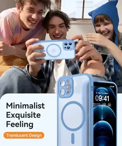 CANSHN iPhone 12 Pro uchun magnit mos keladigan g'ilof, yangilangan [To'liq kamera himoyasi] [Magsafe bilan mos keladi] [Shaffof mat] Zarbadan himoya qiluvchi telefon qopqog'i 6,1 dyuym - Ochiq ko'k - 7