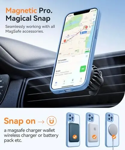 CANSHN iPhone 12 Pro uchun magnit mos keladigan g'ilof, yangilangan [To'liq kamera himoyasi] [Magsafe bilan mos keladi] [Shaffof mat] Zarbadan himoya qiluvchi telefon qopqog'i 6,1 dyuym - Ochiq ko'k - 4