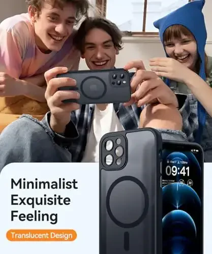 CANSHN iPhone 12 Pro uchun magnit mos keladigan g'ilof, yangilangan [To'liq kamera himoyasi] [Magsafe bilan mos] [Yarim shaffof mat] zarbga chidamli himoya telefon qopqog'i 6.1 dyuym - Qora - 7