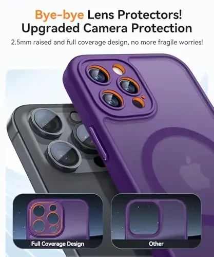 CANSHN iPhone 12 Pro uchun magnitli gʻilof, [Toʻliq kamera himoyasi] [Magsafe bilan mos] [Yarim shaffof mat] Zarba oʻtkazmaydigan himoya telefon qopqogʻi 6.1 dyuym - Toʻq binafsha - 3