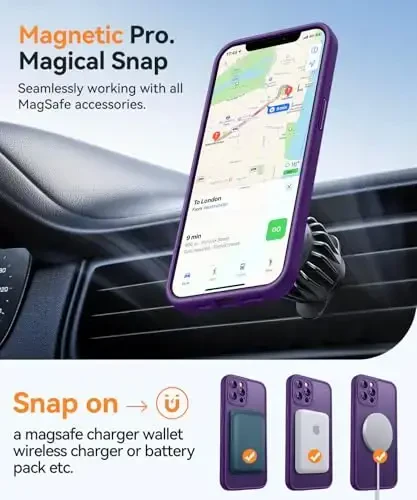 CANSHN iPhone 12 Pro uchun magnitli gʻilof, [Toʻliq kamera himoyasi] [Magsafe bilan mos] [Yarim shaffof mat] Zarba oʻtkazmaydigan himoya telefon qopqogʻi 6.1 dyuym - Toʻq binafsha - 4