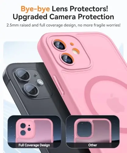 CANSHN iPhone 12 uchun magnit bilan mos keladigan g‘ilof, [To‘liq kamera himoyasi] [Magsafe bilan mos keladi] [Yarim shaffof mat] Zarbadan himoya qiluvchi telefon g‘ilofi 6,1 dyuym - Pushti - 3