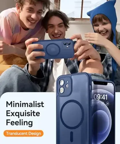 CANSHN iPhone 12 uchun magnit bilan mos keladigan g'ilof, yangilangan [To'liq kamera himoyasi] [Magsafe bilan mos keladi] [Shaffof mat] Zarbalarga chidamli himoya telefon g'ilofi 6,1 dyuym - To'q ko'k - 7