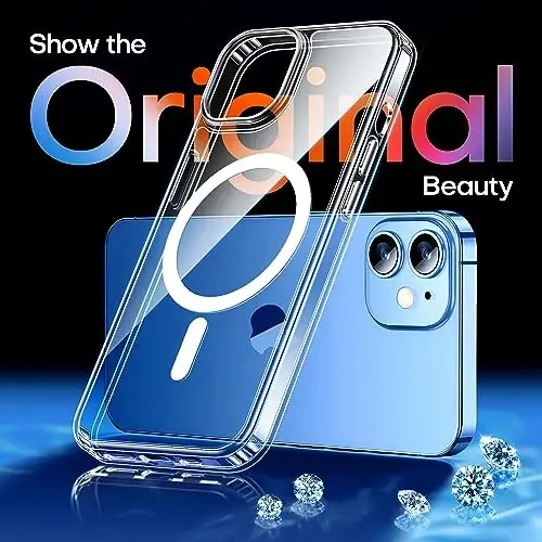 CANSHN Magnetic Compatible with iPhone 12/12 Pro Case Clear, Compatible with MagSafe Wireless Charging [Not Yellowing & MIL-Grade Drop Tested] Phone Cases with Shockproof Bumper 6.1 Inch - 2