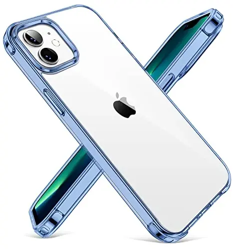 CANSHN Clear Compatible with iPhone 12 Case/iPhone 12 Pro Case [Military Drop Protection] [Not Yellowing] Shockproof Phone Case with Hard Back & Slim Thin Soft TPU Bumpers 6.1 Inch - Blue - 1