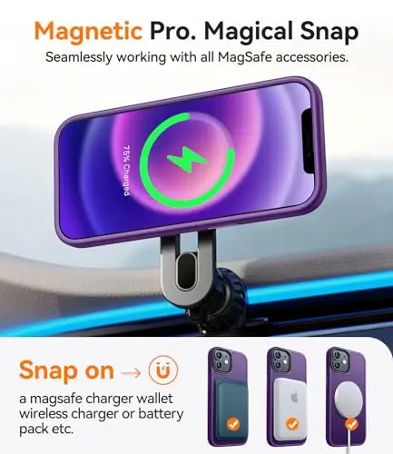 CANSHN Magnetic Compatible with iPhone 12 Case/iPhone 12 Pro Case [Compatible with Magsafe] [Translucent Matte] Slim Thin Shockproof Protective Bumper Cover Phone Case 6.1 Inch - Purple - 2