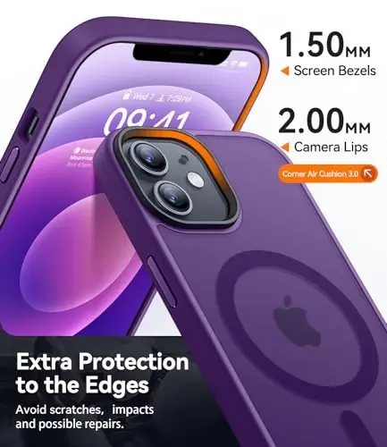 CANSHN Magnetic Compatible with iPhone 12 Case/iPhone 12 Pro Case [Compatible with Magsafe] [Translucent Matte] Slim Thin Shockproof Protective Bumper Cover Phone Case 6.1 Inch - Purple - 4