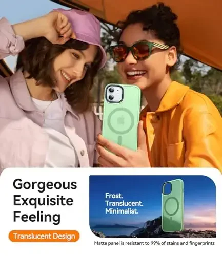 CANSHN iPhone 12/iPhone 12 Pro uchun magnit mos keladigan g‘ilof [Magsafe bilan mos] [Yarim shaffof mat] Yupqa zarbga chidamli himoya bamperli telefon g‘ilofi 6,1 dyuym - och yashil - 5