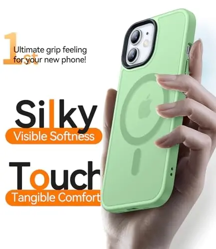 CANSHN iPhone 12/iPhone 12 Pro uchun magnit mos keladigan g‘ilof [Magsafe bilan mos] [Yarim shaffof mat] Yupqa zarbga chidamli himoya bamperli telefon g‘ilofi 6,1 dyuym - och yashil - 4