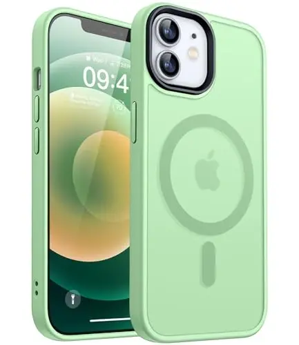 CANSHN iPhone 12/iPhone 12 Pro uchun magnit mos keladigan g‘ilof [Magsafe bilan mos] [Yarim shaffof mat] Yupqa zarbga chidamli himoya bamperli telefon g‘ilofi 6,1 dyuym - och yashil - 1