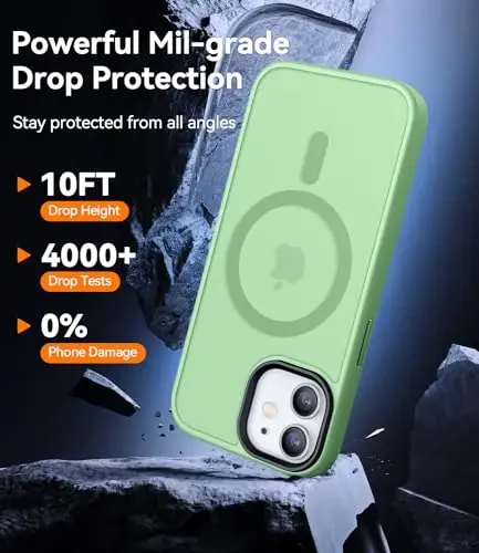 CANSHN iPhone 12/iPhone 12 Pro uchun magnit mos keladigan g‘ilof [Magsafe bilan mos] [Yarim shaffof mat] Yupqa zarbga chidamli himoya bamperli telefon g‘ilofi 6,1 dyuym - och yashil - 3